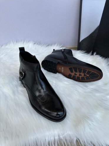 black leather ankle boots