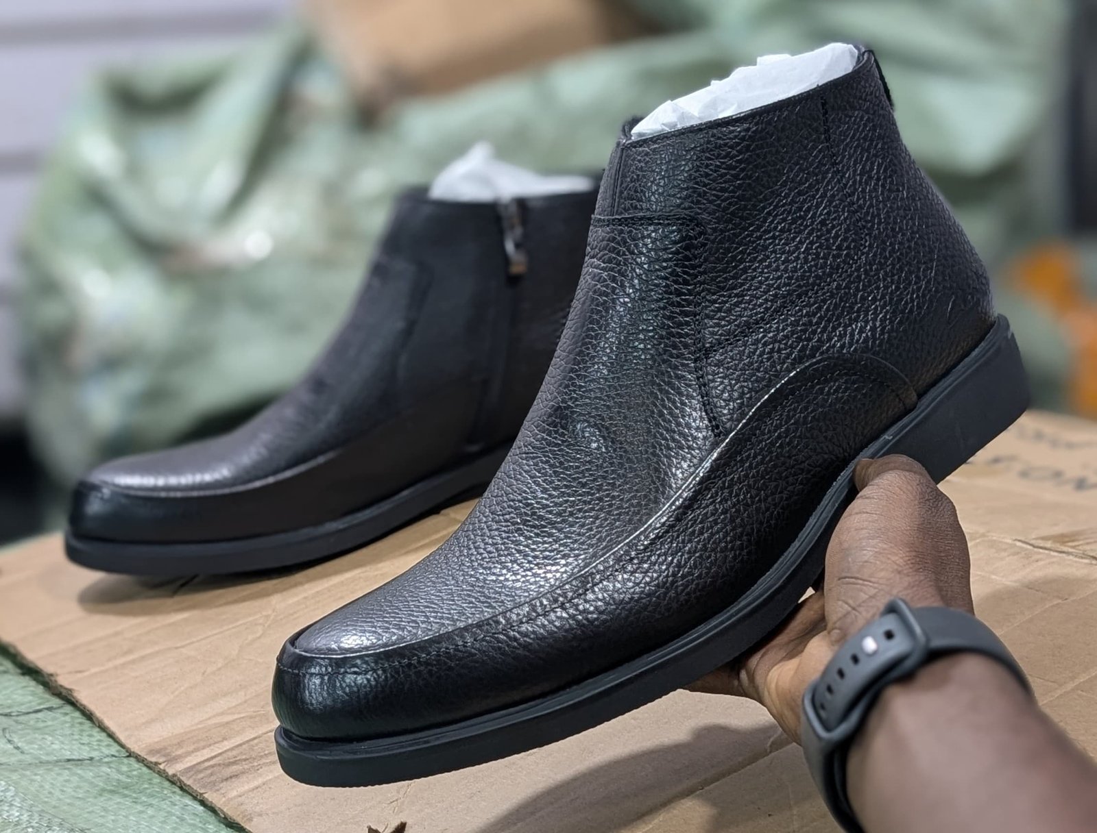 black leather ankle boots