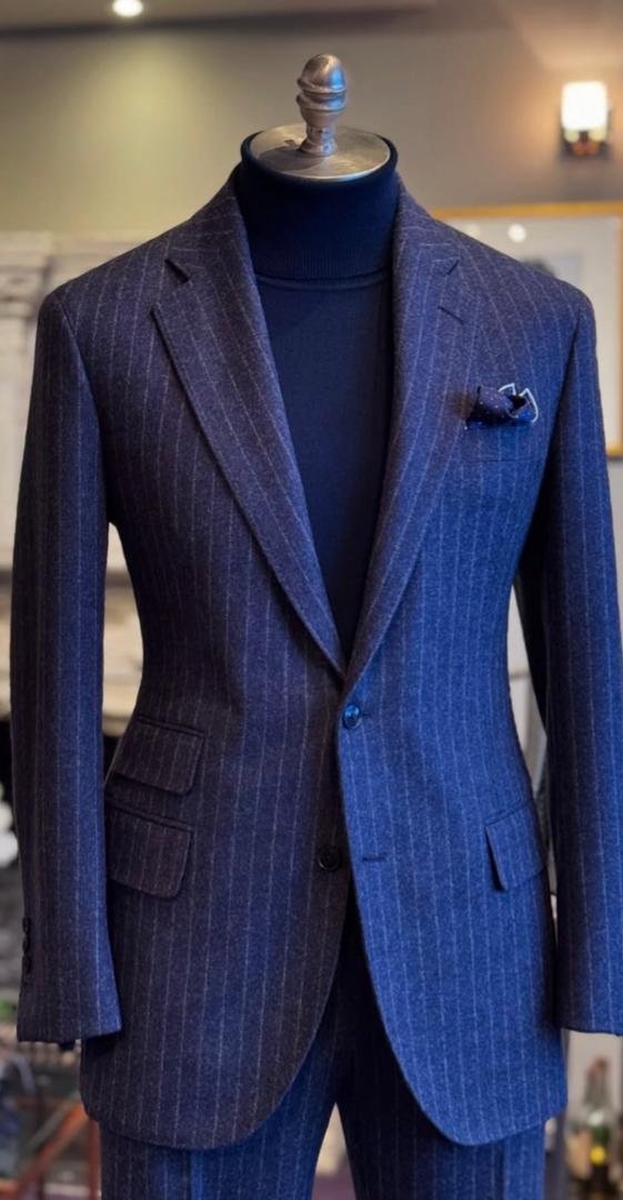 navy blue pinstripe suit jacket