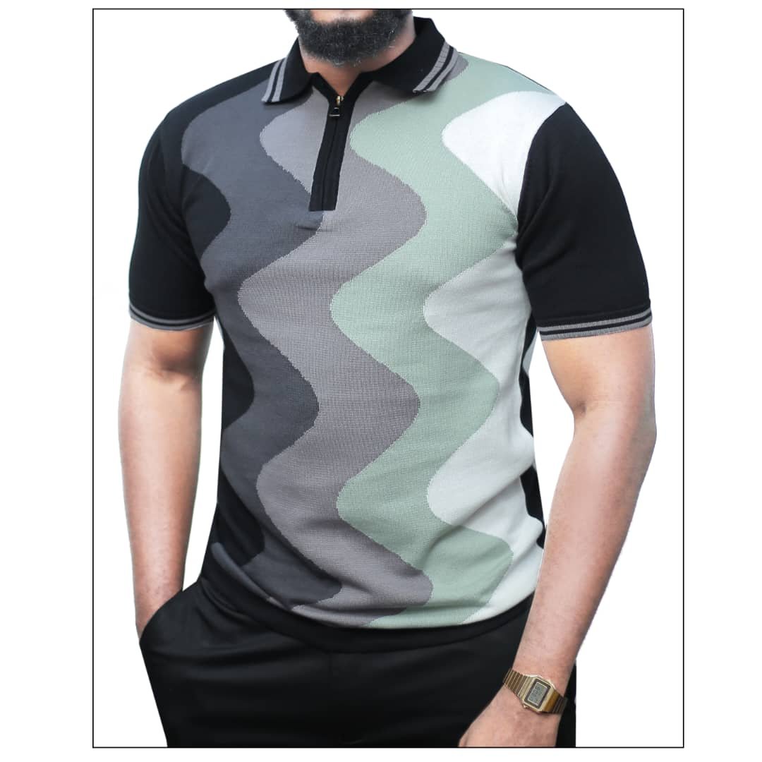 Camla Barcelona Colour Blocked Grey Polo Neck T-shirt