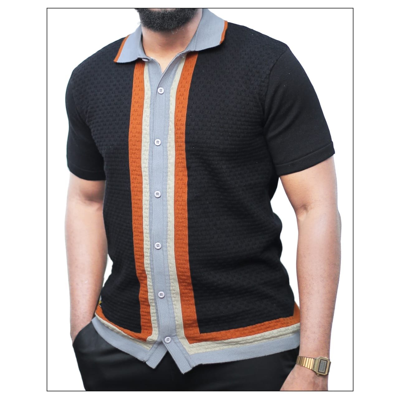 short-sleeve knit polo shirt