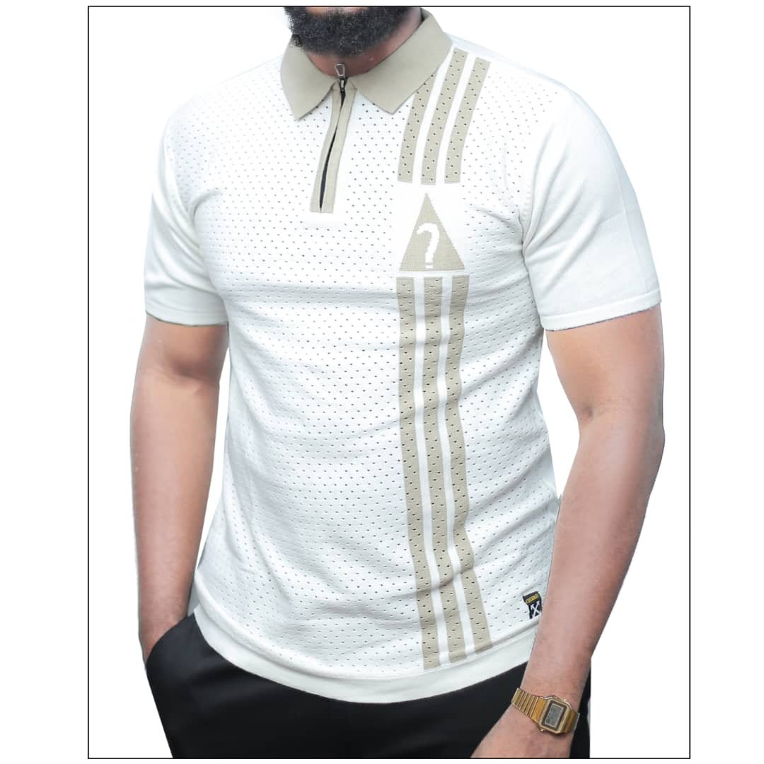 white, short-sleeved polo shirt