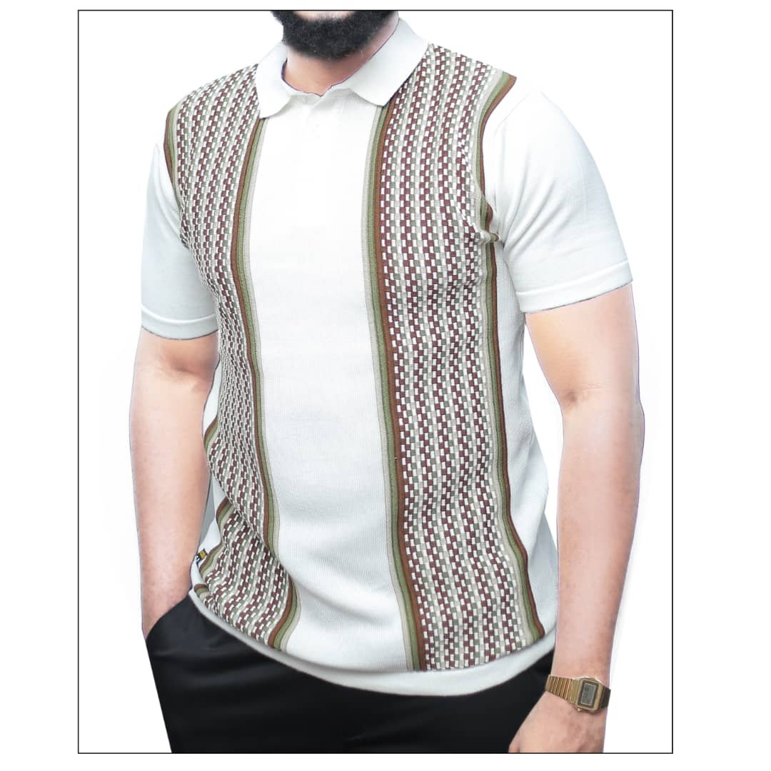 white, short-sleeved polo shirt