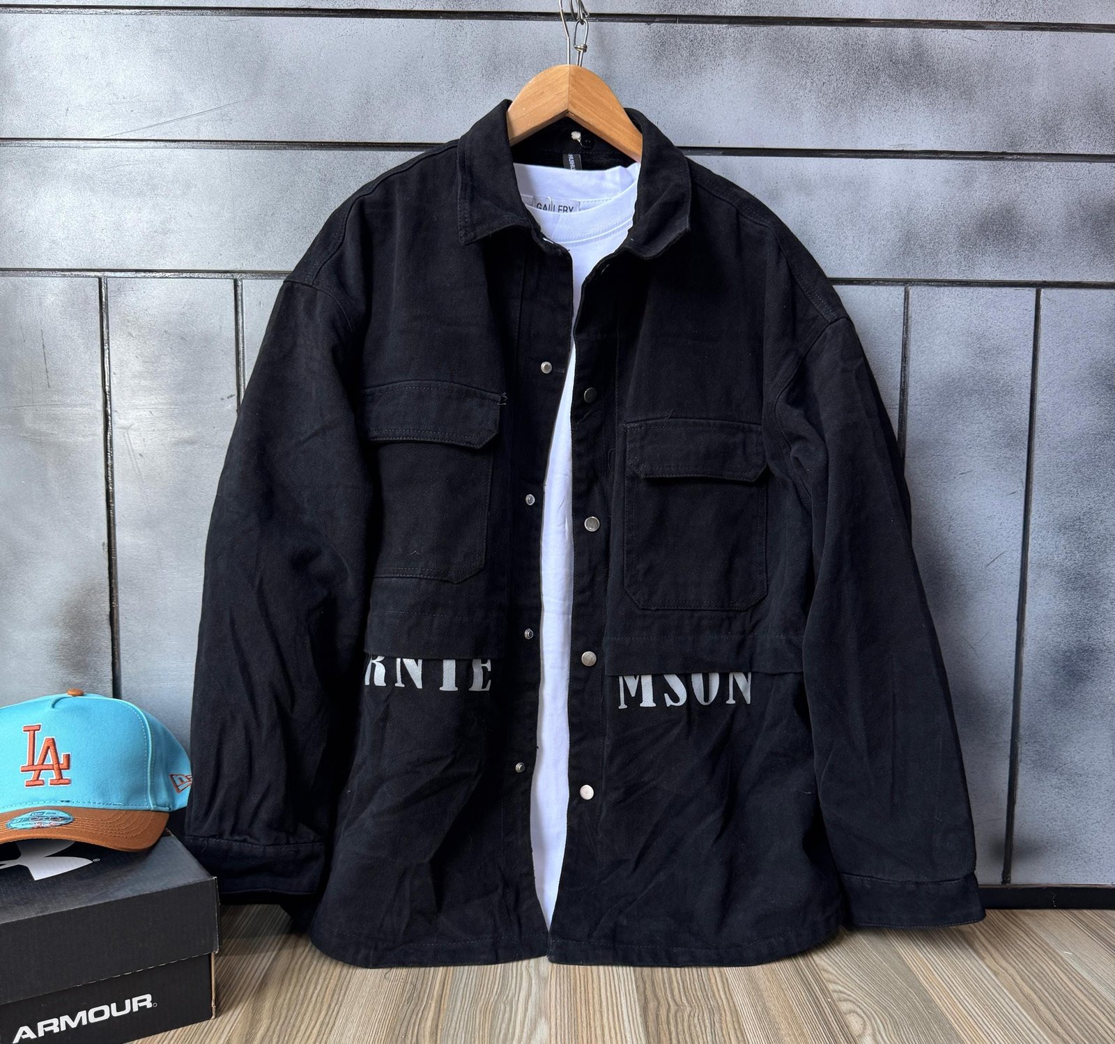 black, button-down overshirt