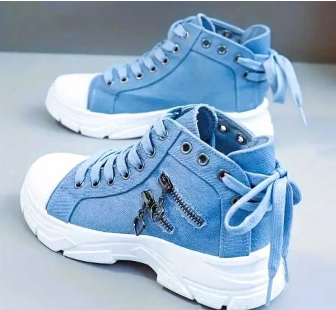 pair of light blue women’s platform canvas sneakers
