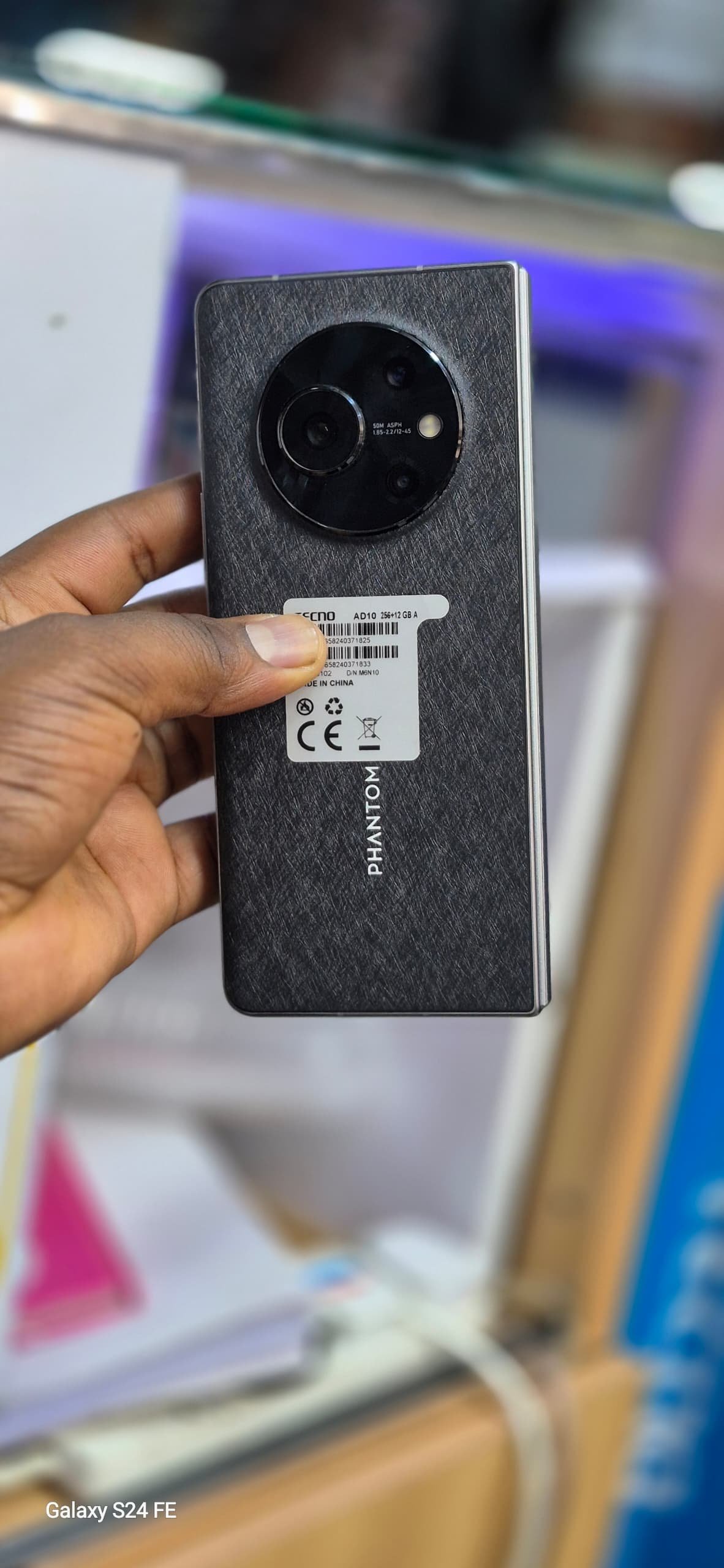 black TECNO Phantom V Fold 5G smartphone