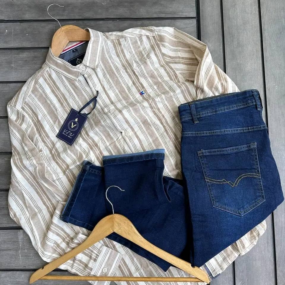 Striped Shirt,Dark Blue Jeans