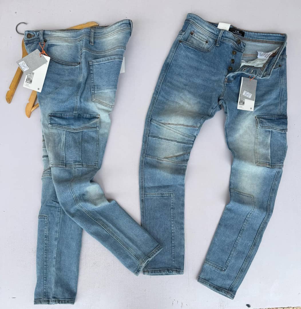 light blue denim cargo jeans