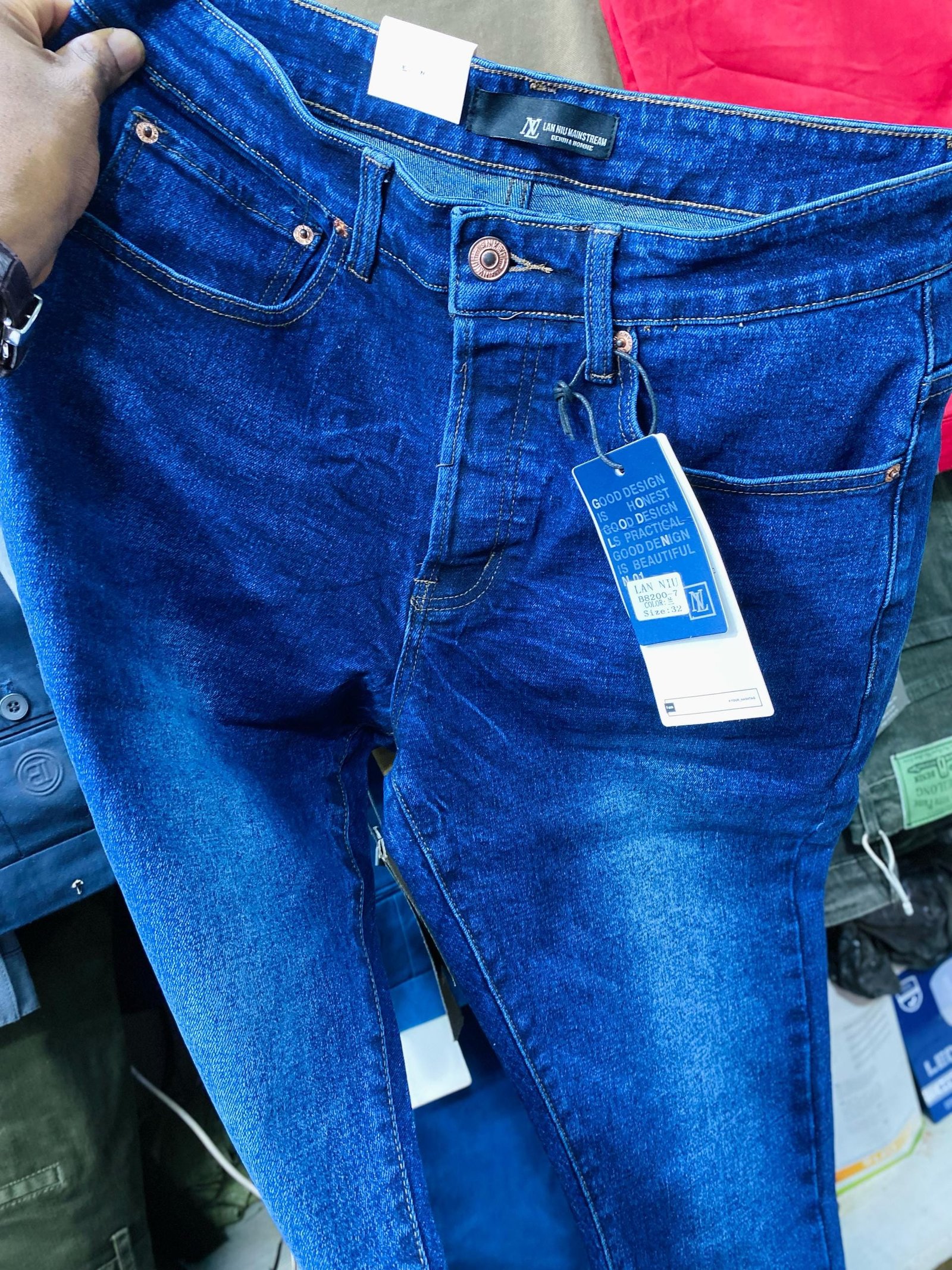 pair of dark blue jeans