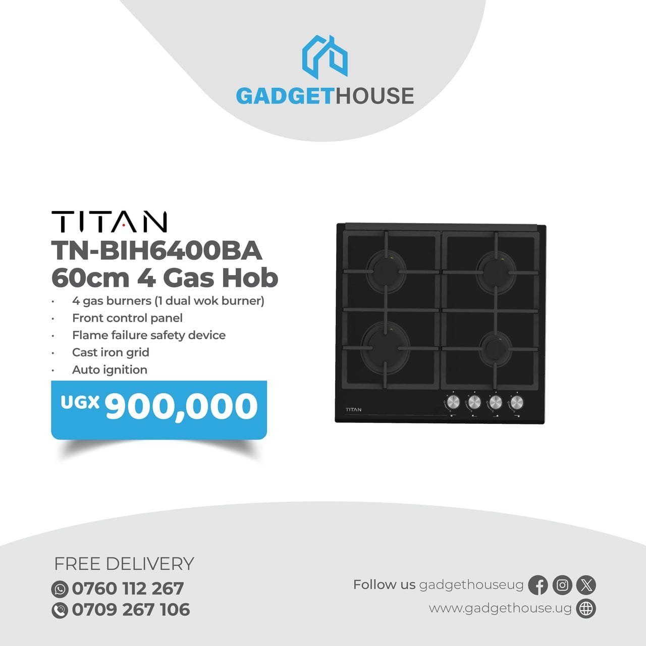 Titan TN-BIH6400BA 60cm 4 Gas Hob