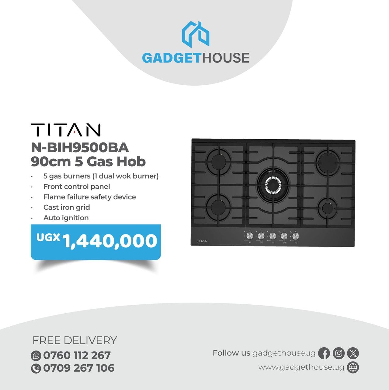 Titan N-BIH9500BA 90cm 5 Gas Hob