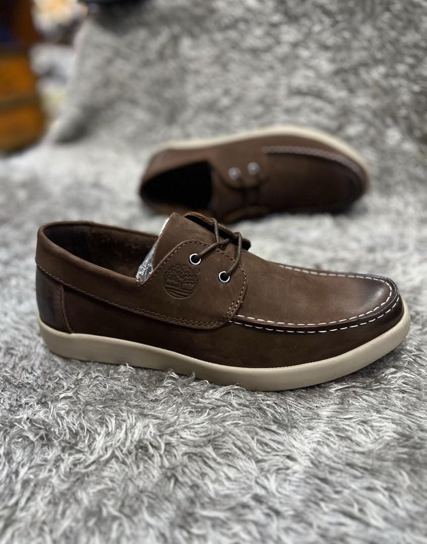 brown leather Timberland boat shoes