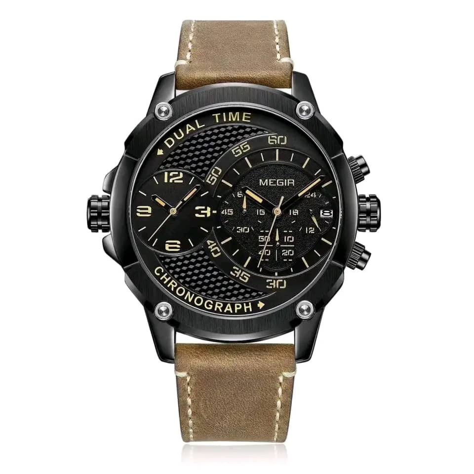 Megir 2093 men’s dual-time zone quartz wristwatch