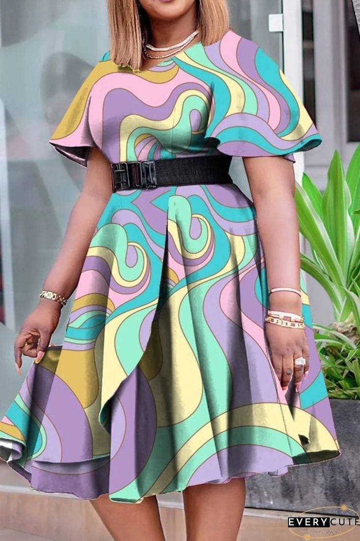 A-line, knee-length garment with short, flutter sleeve