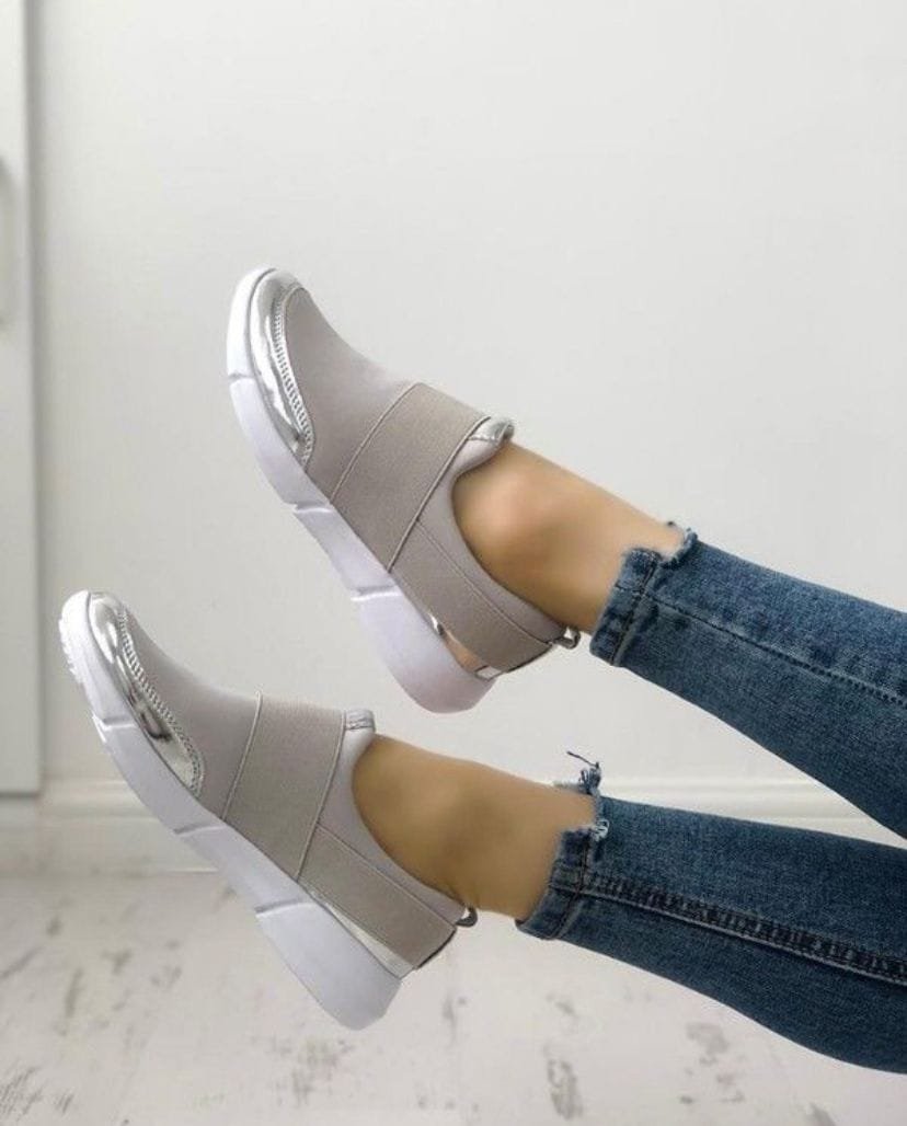 light grey slip-on sneakers
