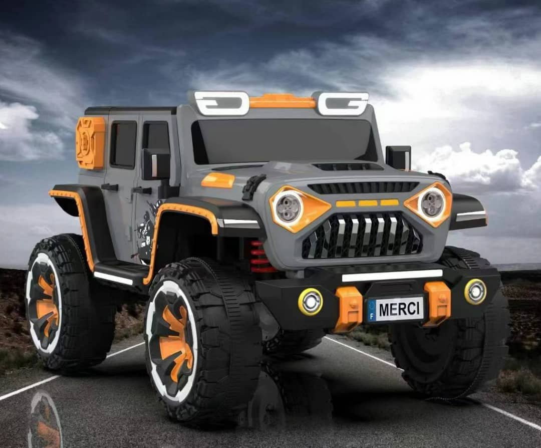 a gray and orange toy jeep-style car