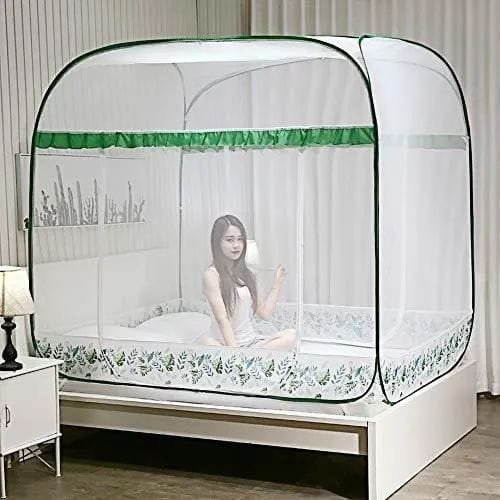 portable mosquito net designed for use on a bed.