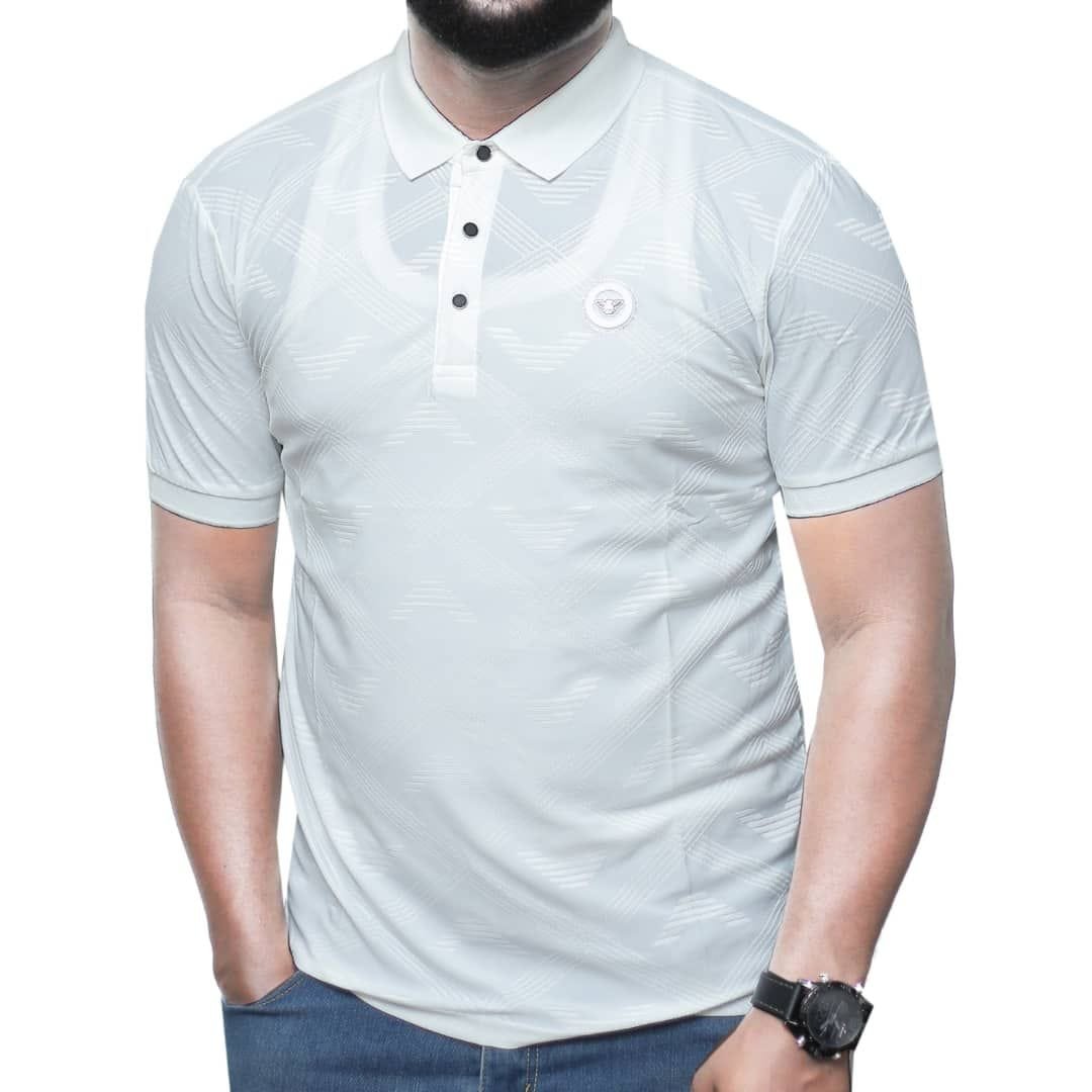 white short-sleeved polo shirt