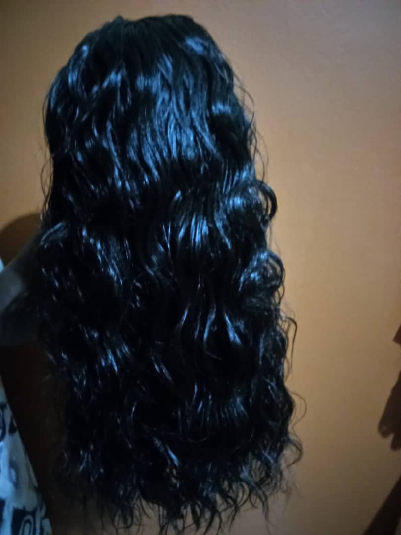 long, black, curly wig