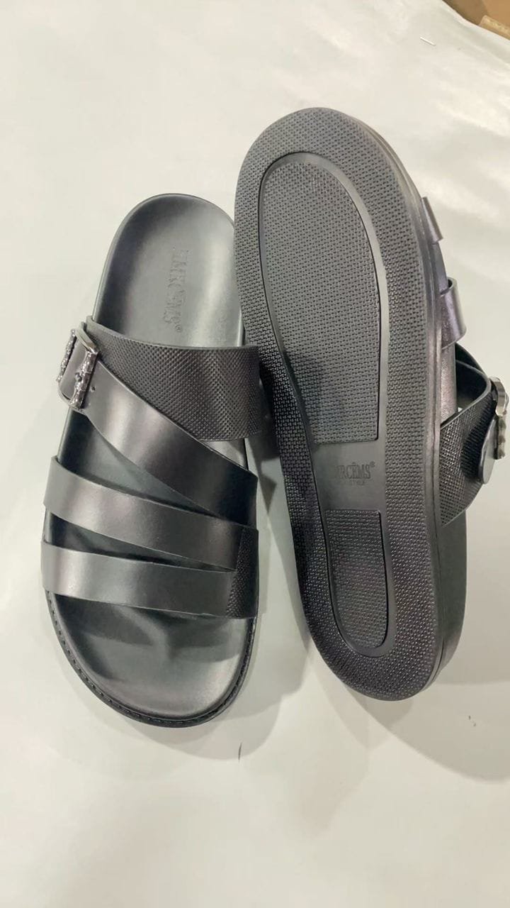 black slide sandals