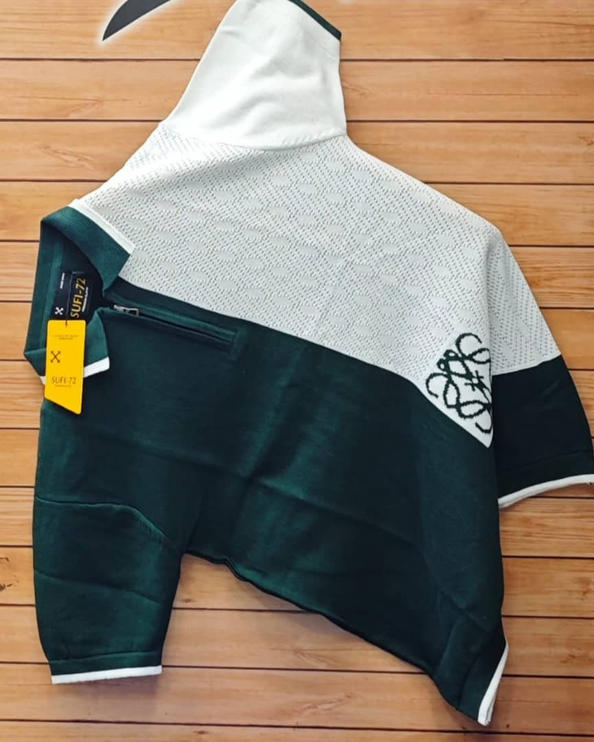 color-blocked, short-sleeved polo shirt,