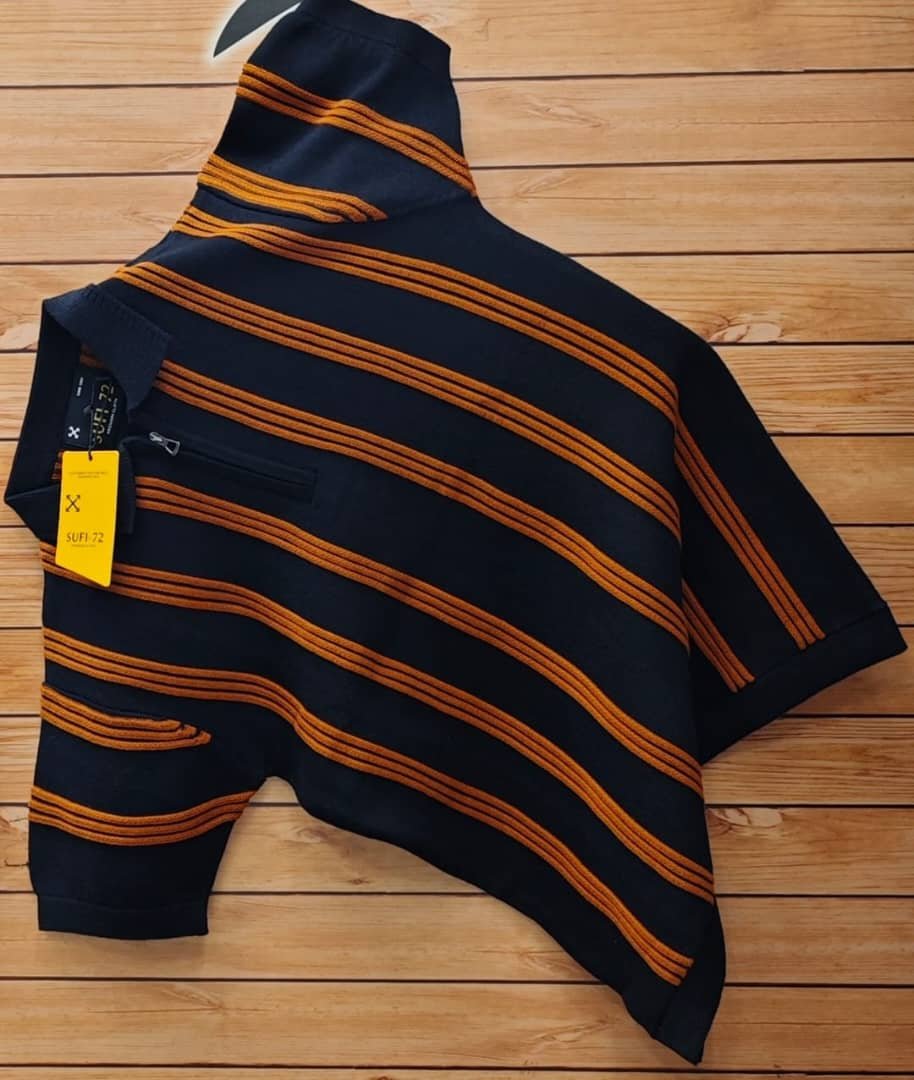 dark blue, short-sleeved, hooded shirt