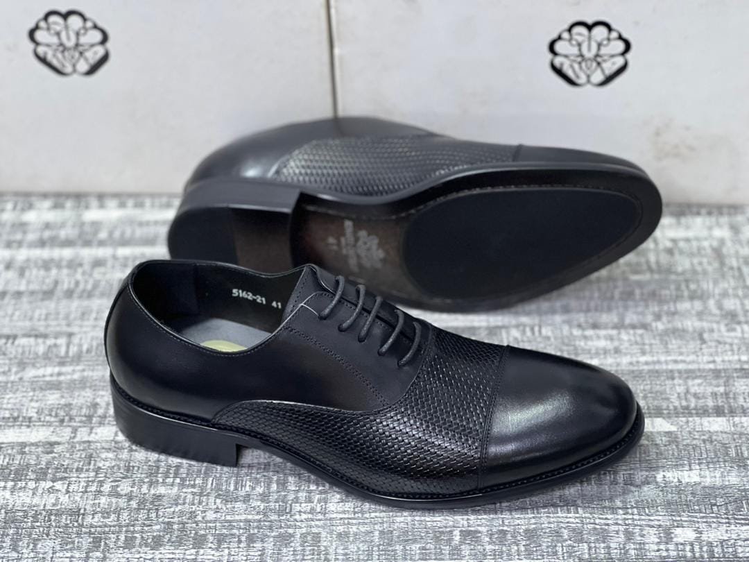 black leather dress shoes.