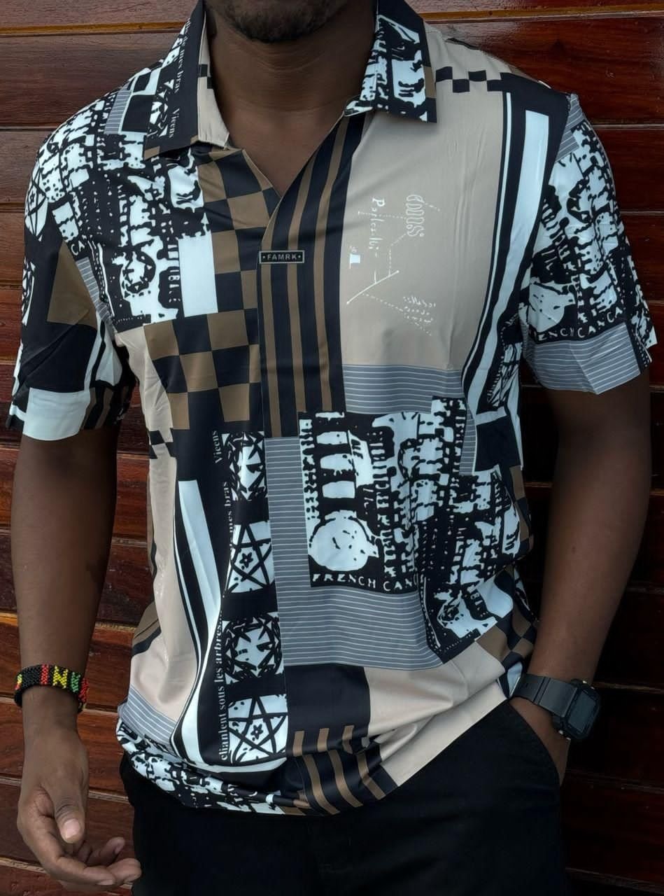 short-sleeved, button-down collared shirt