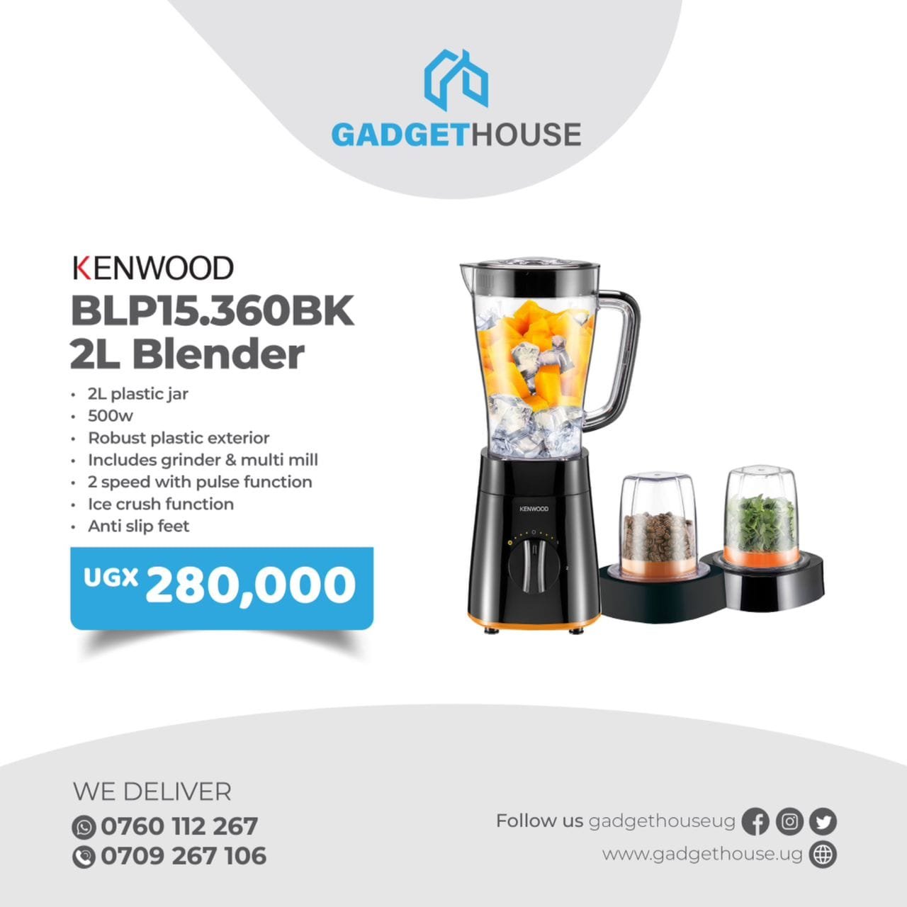 Kenwood Smoothie Blender 500W BLP15.150WH.