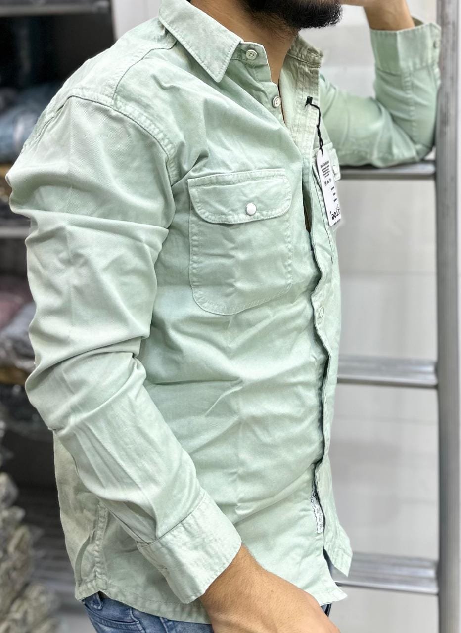 light green, long-sleeved button-down