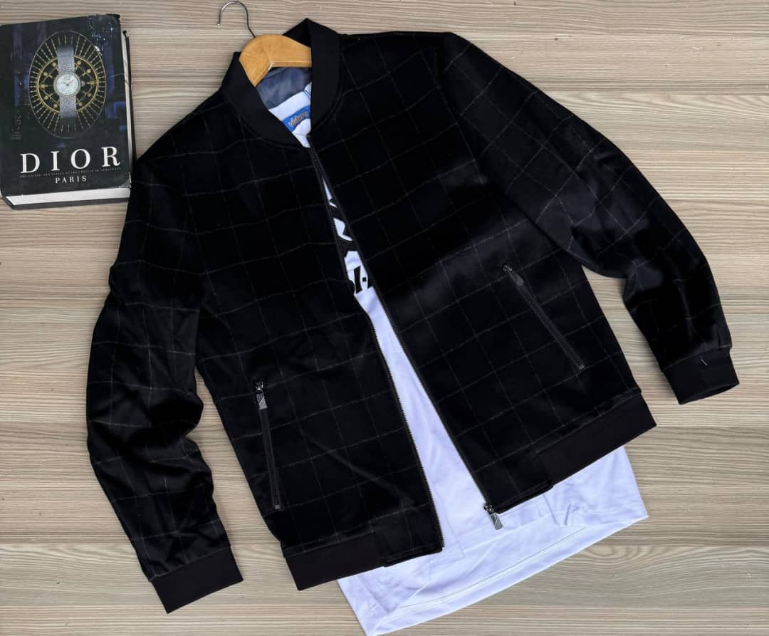 black, long-sleeved bomber jacket