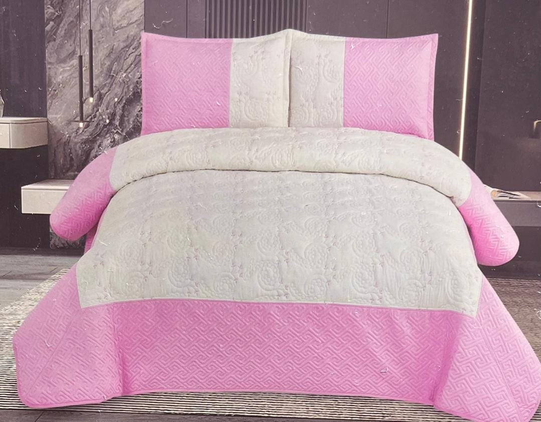 bed set with a white and pink color