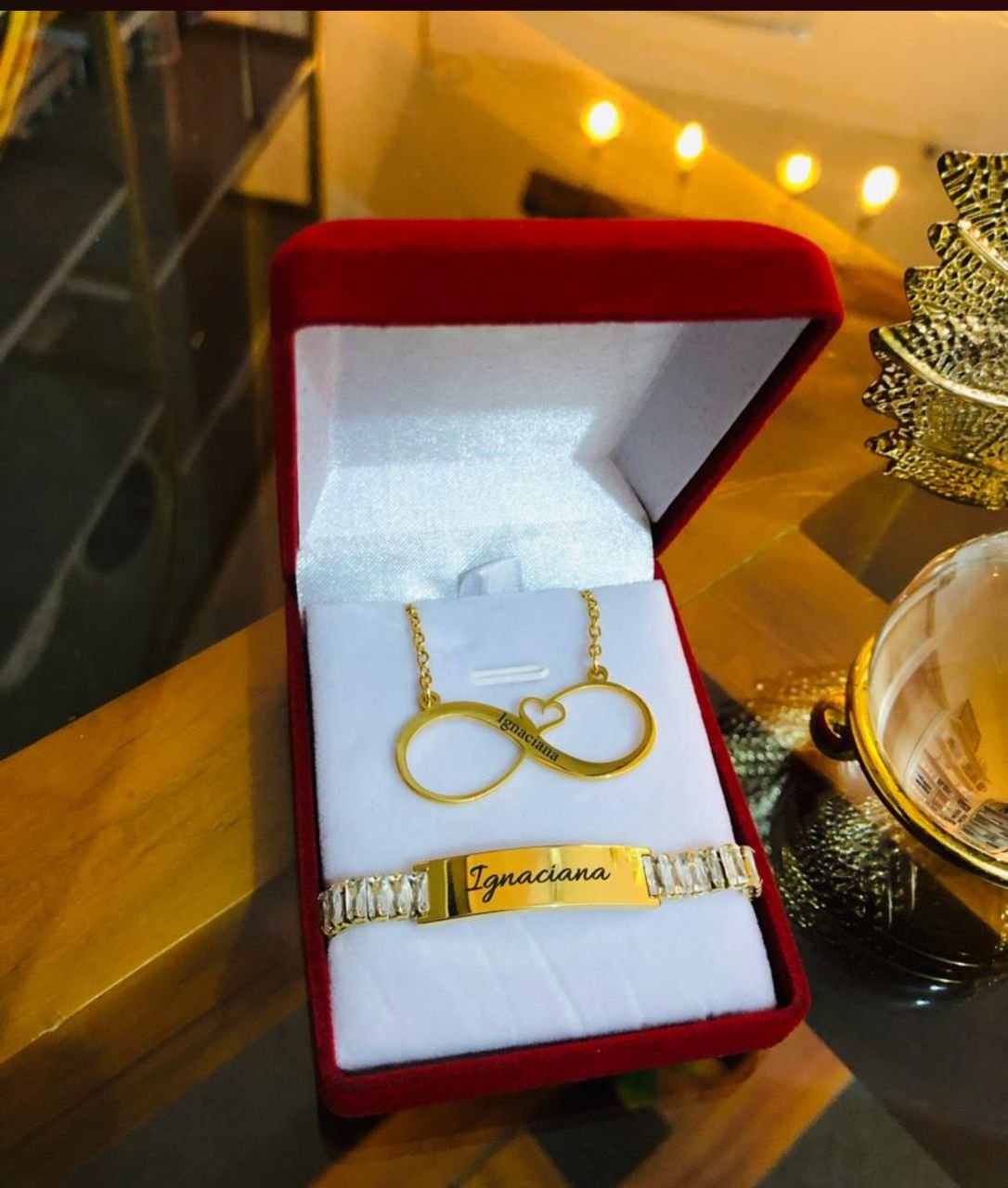 a gold-toned necklace and bracelet set