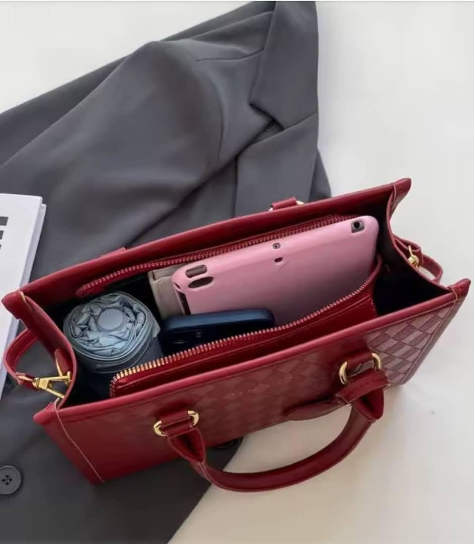 a red, quilted handbag