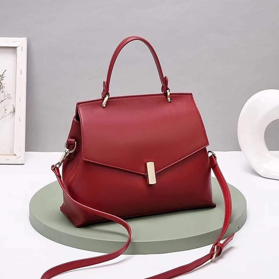 red, structured handbag