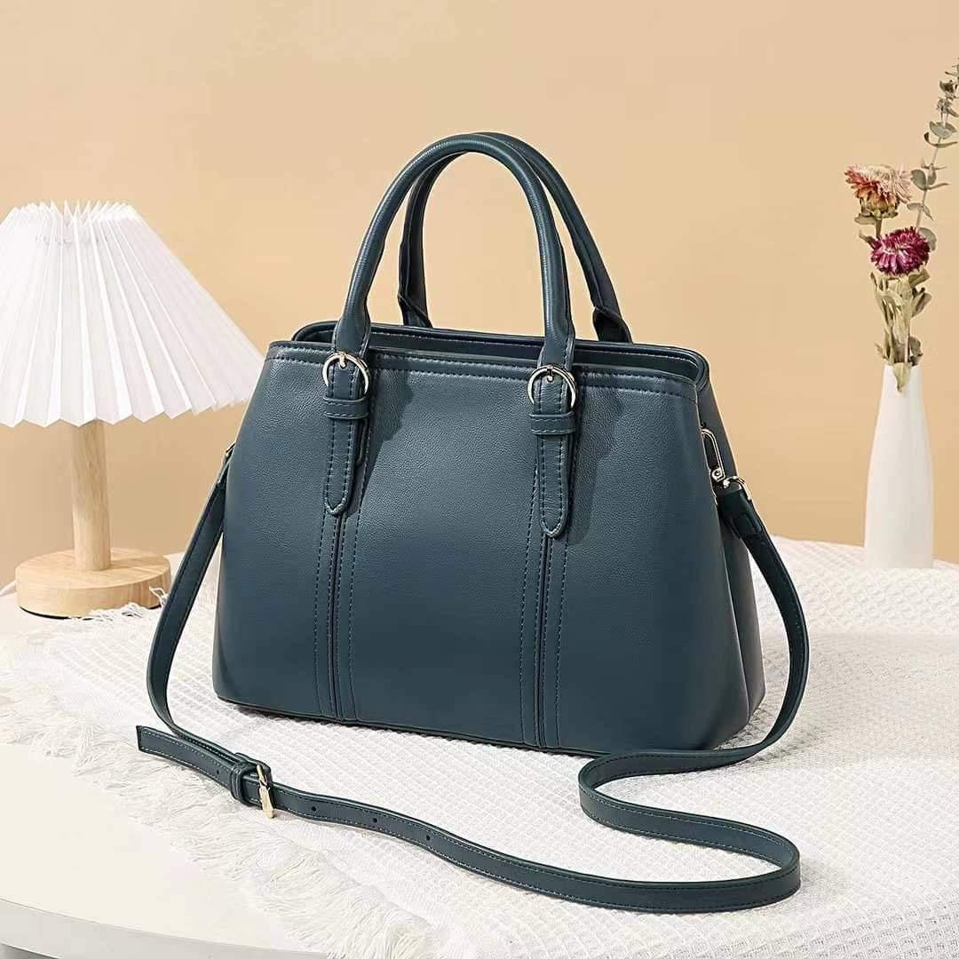 navy blue leather tote bag