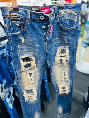 distressed blue jeans