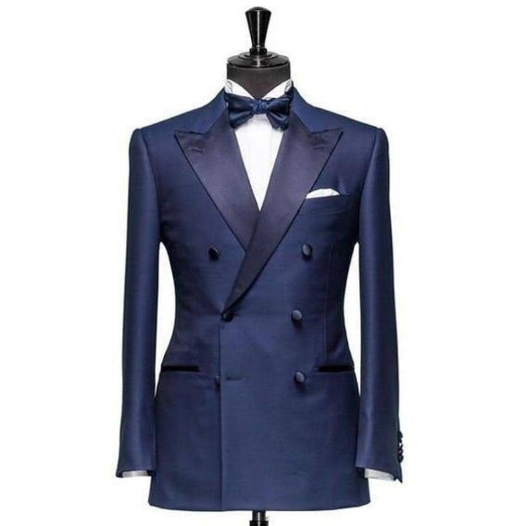 men’s navy blue double-breasted tuxedo