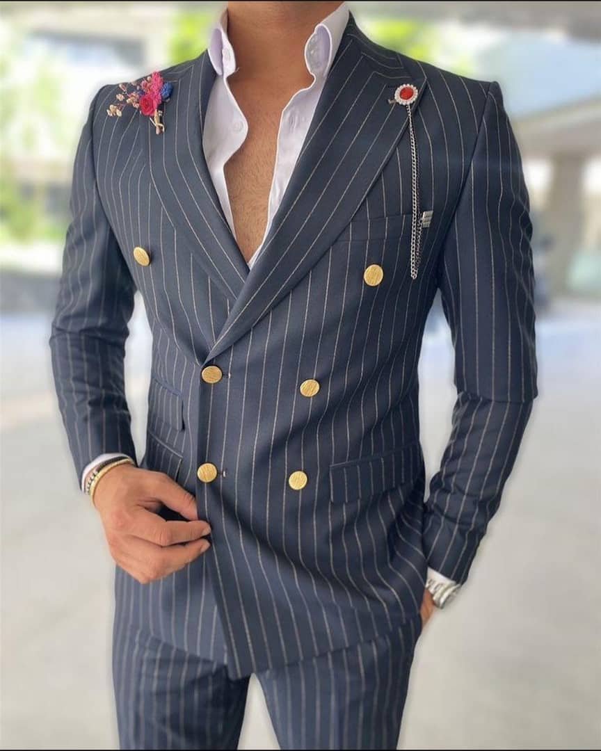 stylish navy blue double-breasted suit