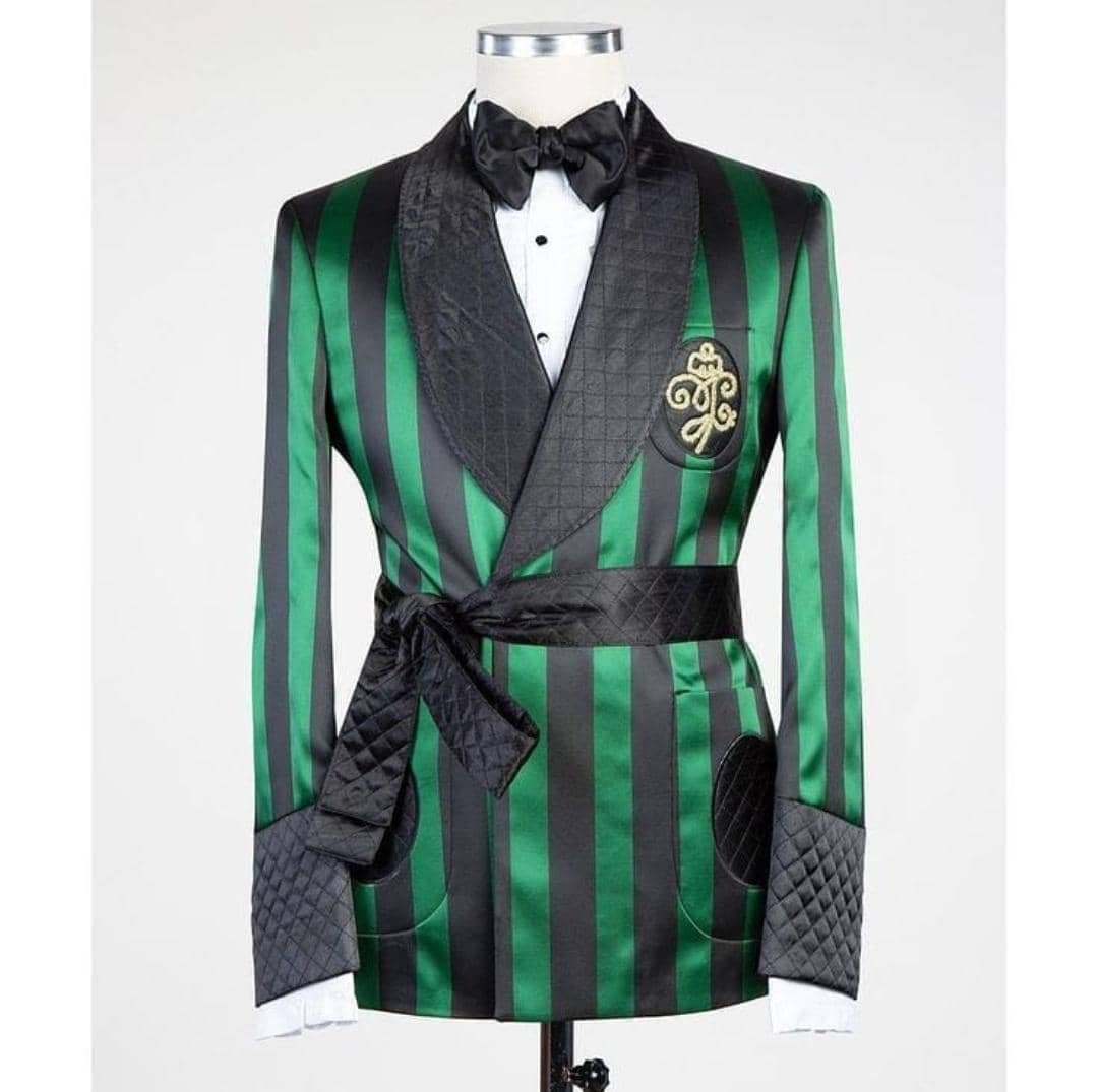 green and black striped silk tuxedo