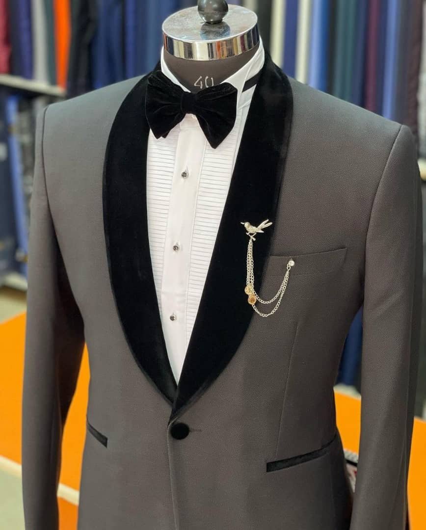 grey slim-fit tuxedo