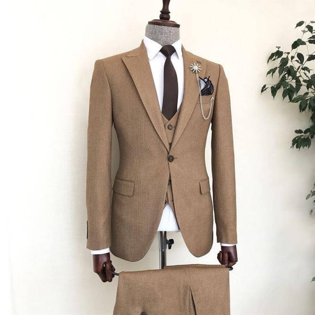 brown three-piece suit