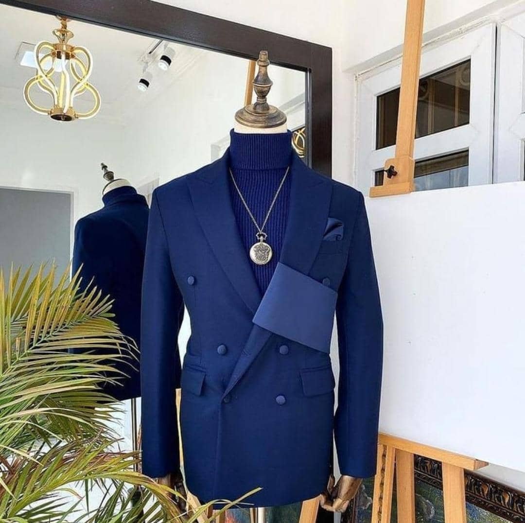 navy blue double-breasted suit