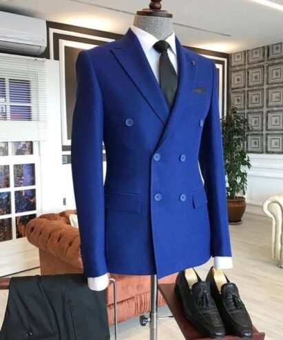 men’s royal blue double-breasted suit