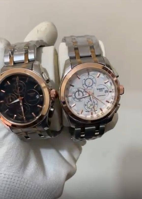 two Tissot Couturier 1853 Tachy Chronograph watches.