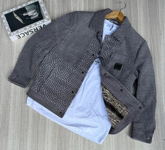 grey and black patterned jacket