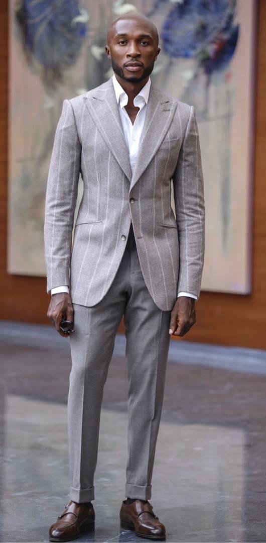 light grey two-piece suit