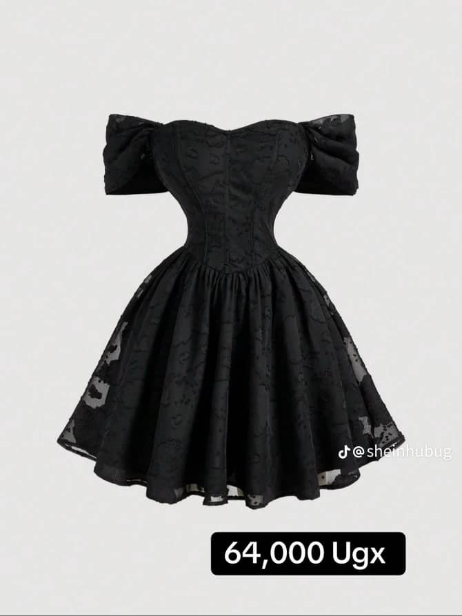 black, textured, off-the-shoulder, short dress