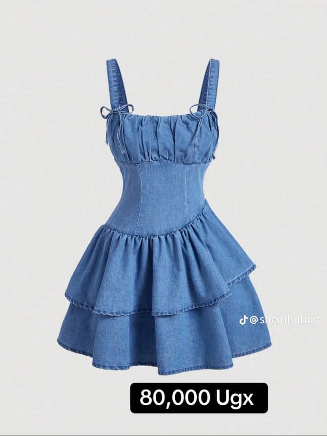 Denim Ruffle Trim Cami Dress