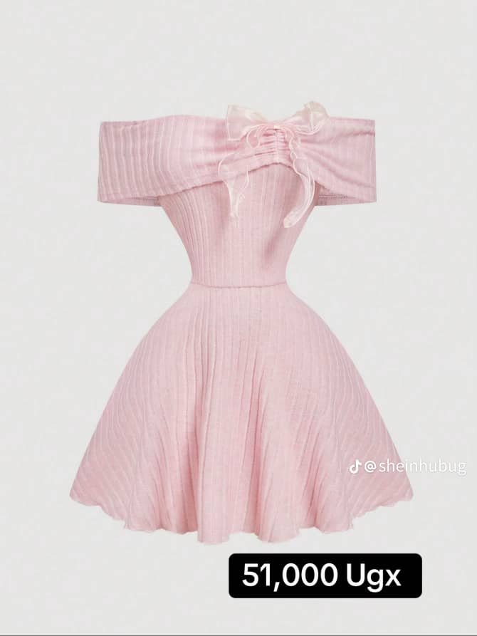 Off Shoulder Bow Detail Rib-knit A-line Mini Dress